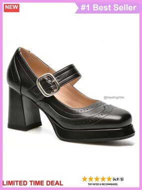 Platform Mary Jane Heels Chunky Low Block Buckle Strap Round Toe Retro Dress
